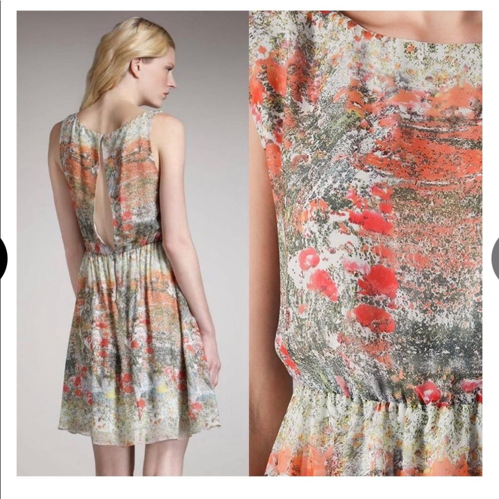 Alice + Olivia Floral Printed Mini Dress In Multicolor Silk Water Colours